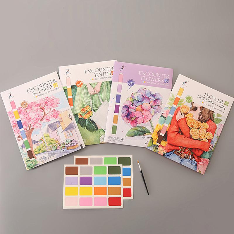 Přenosný akvarelový malířský blok 4 listy omalovánka se štětcem k malování kvašový blok dětské graffiti kreslení obrázků psací potřeby
