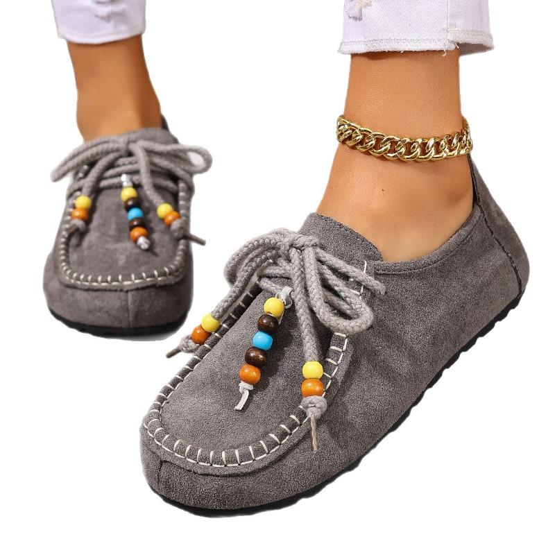 Inner Heightening Kangaroo Shoes Women's Spring and Autumn Retro Birkenstocks Anti-velvet Loafers Casual Beanie Single Shoes Khaki