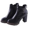 Large size thick-heeled knight boots autumn and winter new rear zipper belt buckle high-heeled short boots