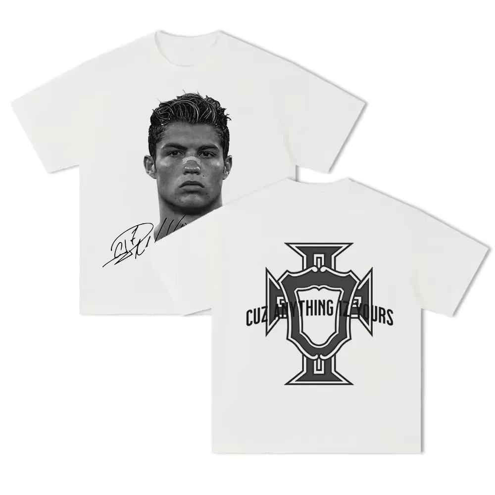 Cristiano Ronaldo Soccer Superstar Super Fashion Print Short Sleeve Cotton Tshirt Unisex and Women Worn American Style T Shirt