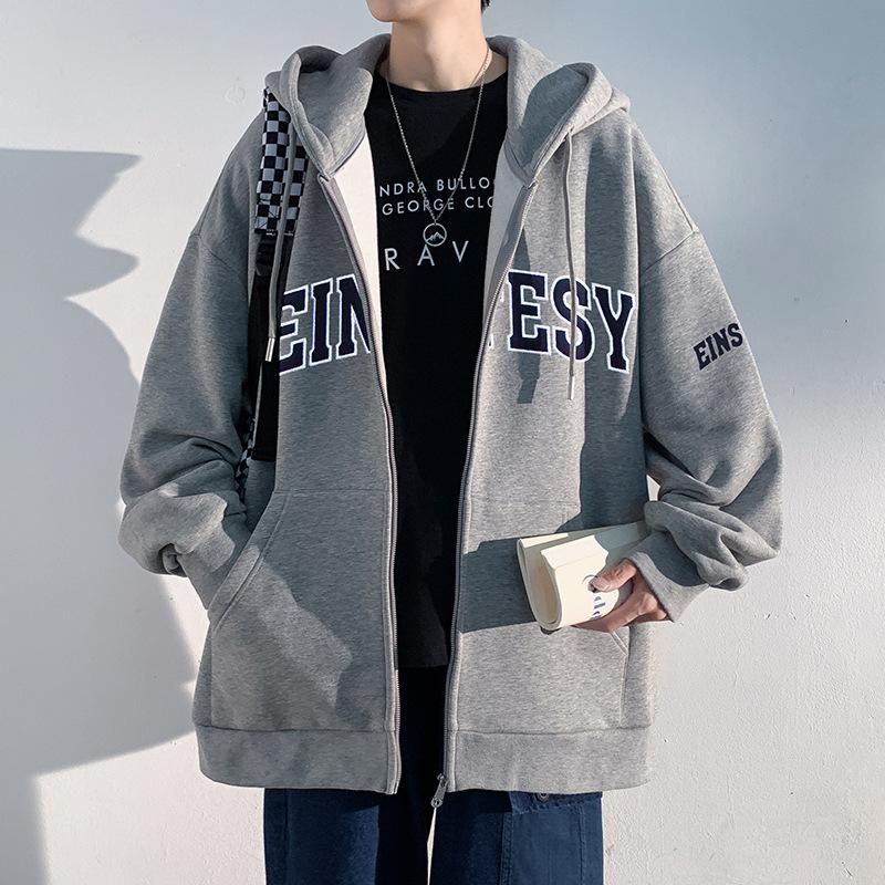 Pulover cu glugă Moda bărbați Larg Jachetă fleece integrată pentru bărbați Cardigan la modă cu broderie Top