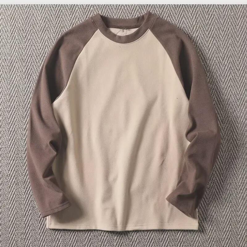 

Мужская двухсторонняя бархатная толстовка — мягкая, удобная, рукава реглан, топ с длинными рукавами для осени/зимы. M хаки