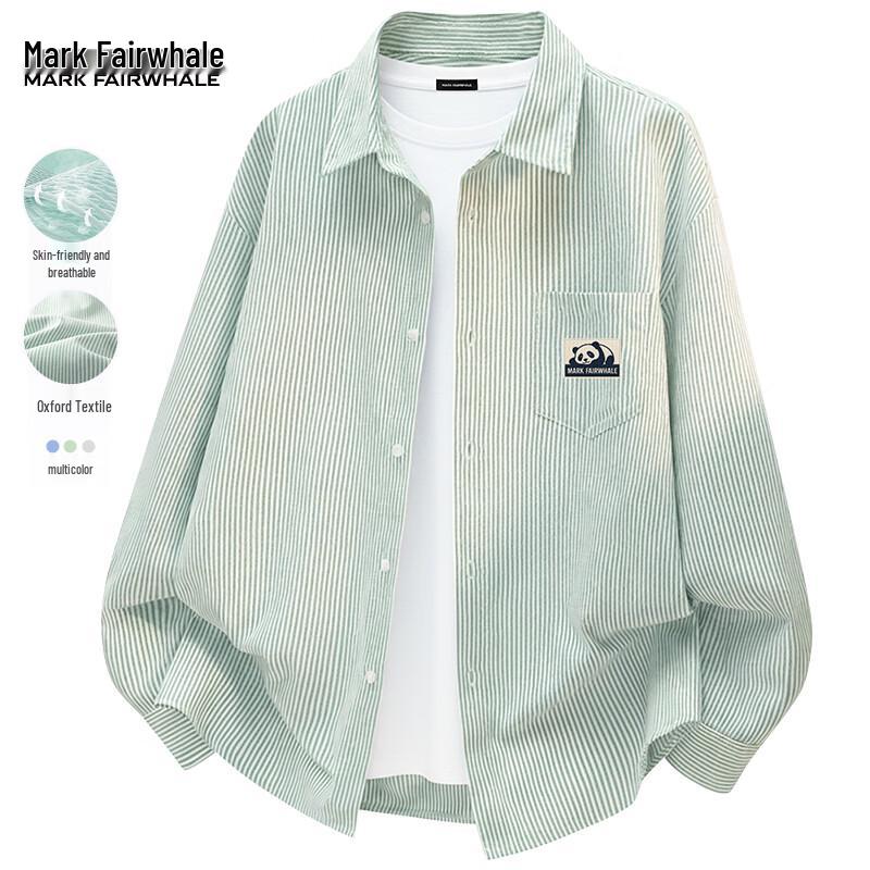 Mark Fairwhale Men s Chinese Style Panda Striped Oxford Shirt 3XL