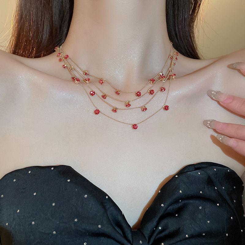Layered Zirconia Crystal Necklace - Elegant, Shiny, Versatile Clavicle Chain