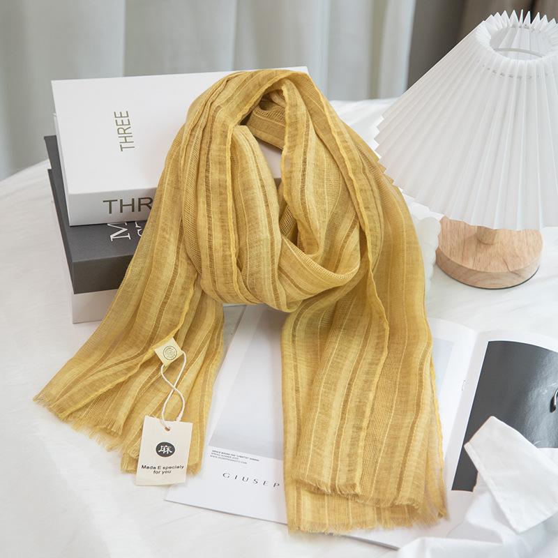 Solid Color Elegant Hollow Literary Cotton And Linen Short Small Scarf Women'S Spring And Summer Narrow Version Linen Sunscreen Yarn Thin