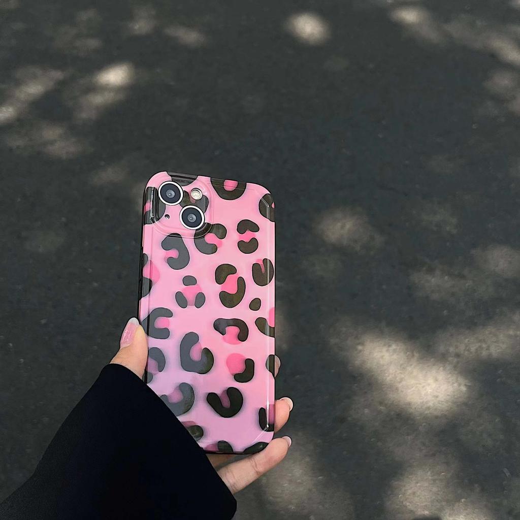 Pink Art Leopard Silicone Soft Imd Ins Phone Case For Iphone 11 12 Pro Max 14 Plus 13 Promax Cartoon Shockproof Back Shell Capa