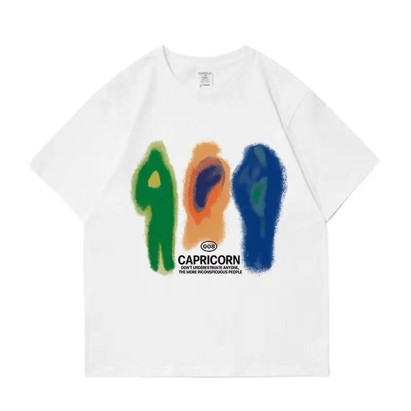 Men Cotton Oversized T-Shirt Summer Printed Harajuku Hip Hop Loose Tops Tees Round Neck Short Sleeve for Man