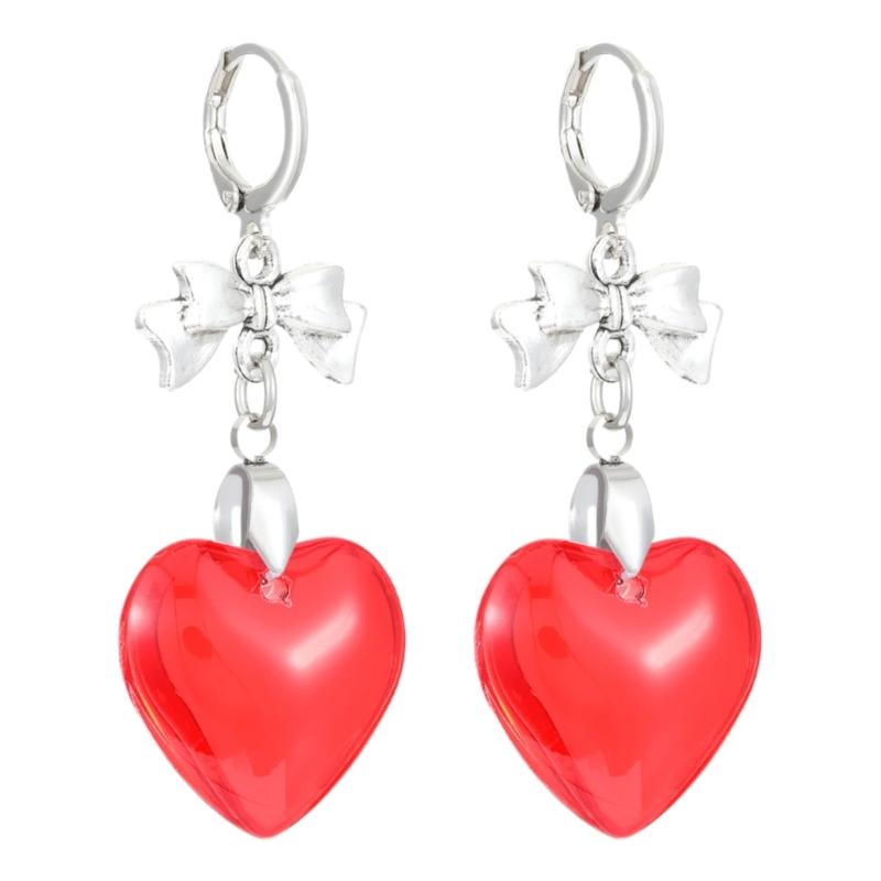 Милые Крутые Серьги Бантики Стеклянное Сердце Любви Висячие Серьги Подвески Серьги Украшения Панк Аксессуар для Женщин и Девочек 1