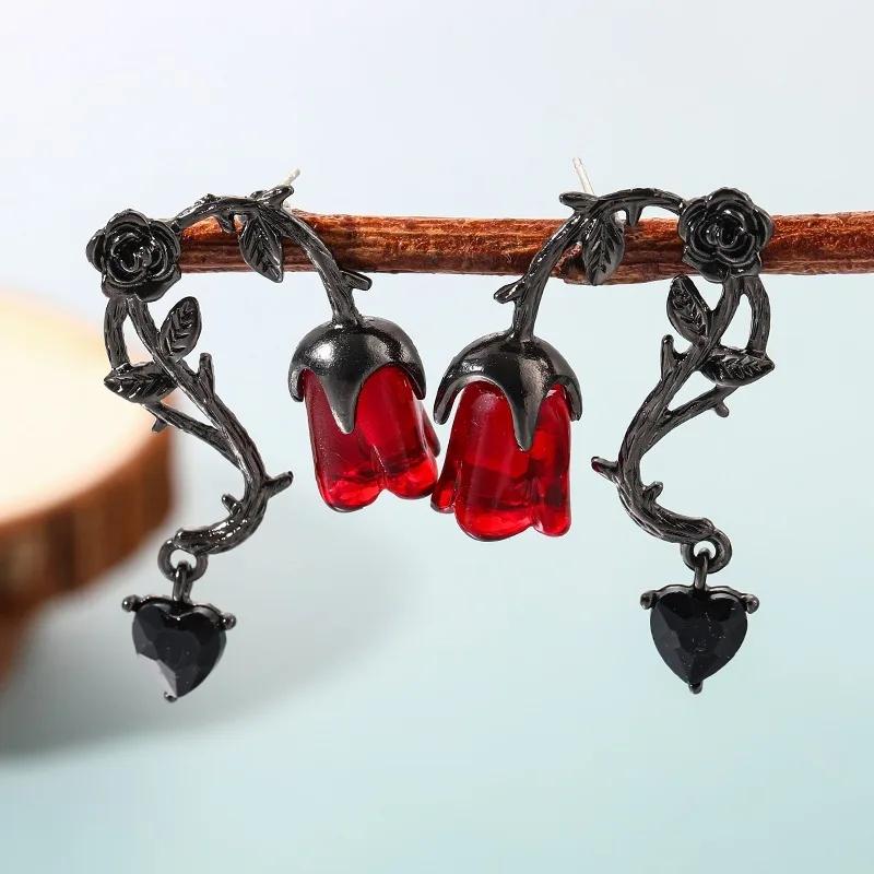 

Готические серьги с темными шипами, красными розами и цветами для женщин и девушек. Новая модная панк-бижутерия, аксессуары для вечеринок, подарки на день рождения.