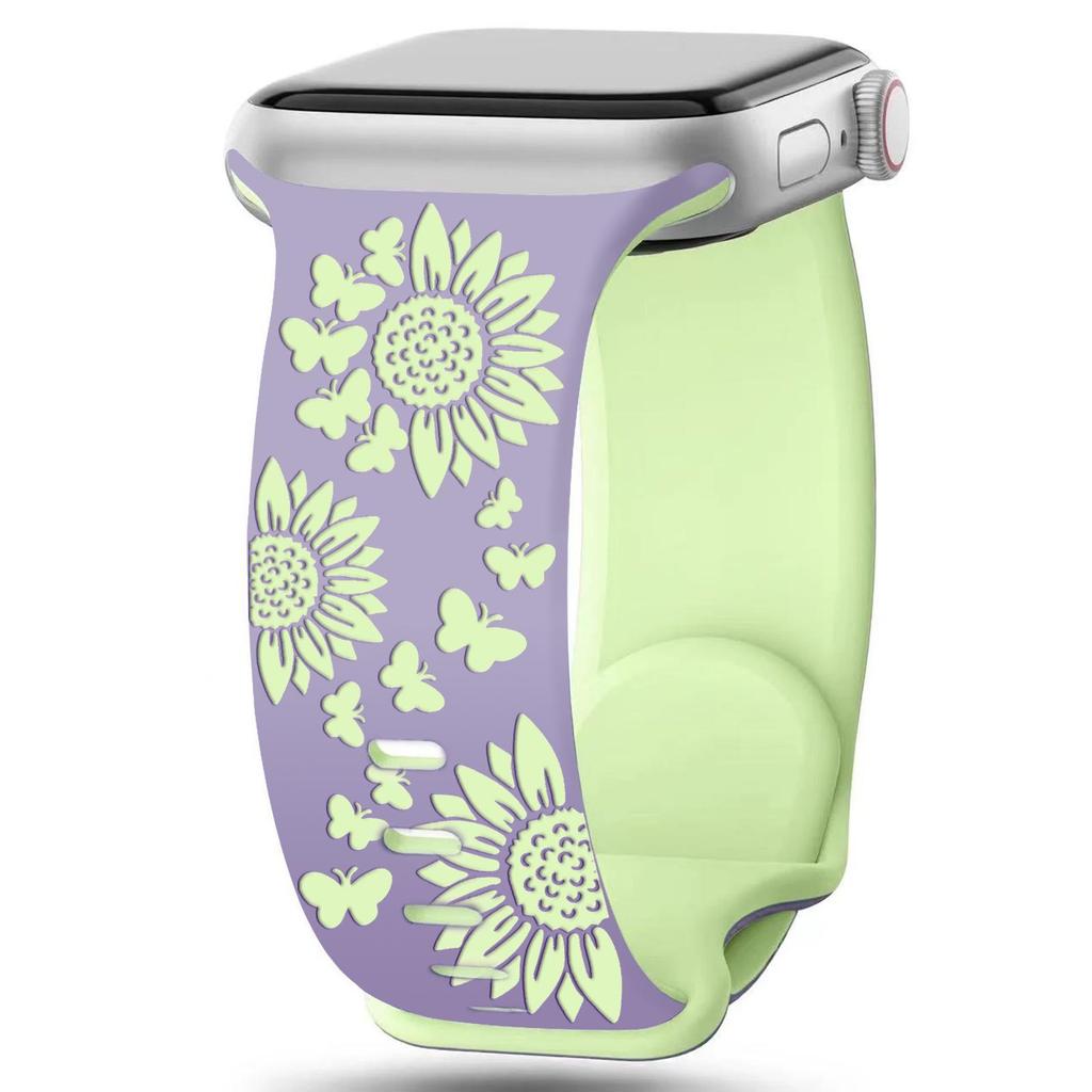 3D Floral Lasergraviertes Silikonarmband für Apple iWatch - Schmetterlingsdesign