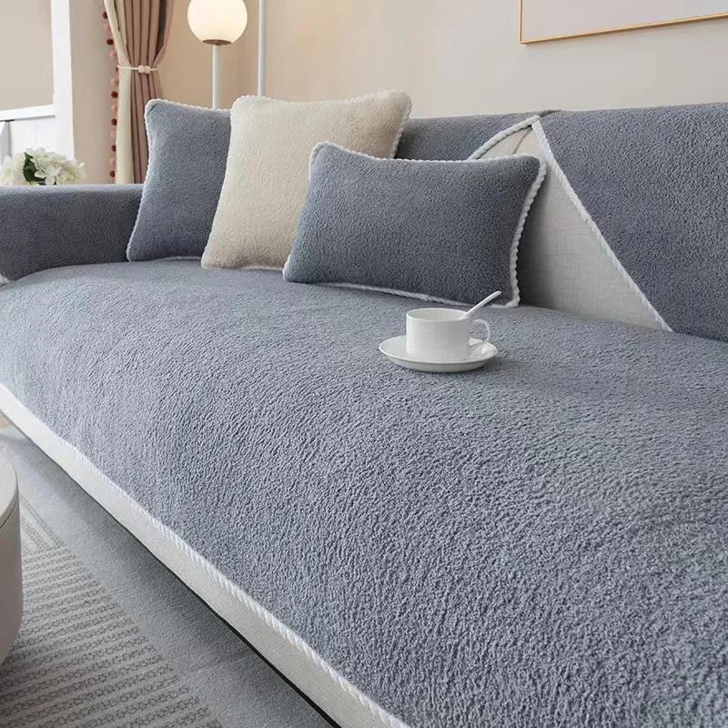 Varmt fløyelssofahåndkle for vinteren Mykt plysj sofatrekk for stue Seksjonsform L-form Sklisikkert sofatrekk