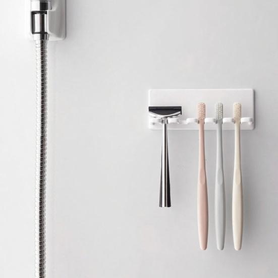 Soporte para Cepillos de Dientes de Pared 5 Ranuras Organizador Autoadhesivo Resistente al Óxido Baño