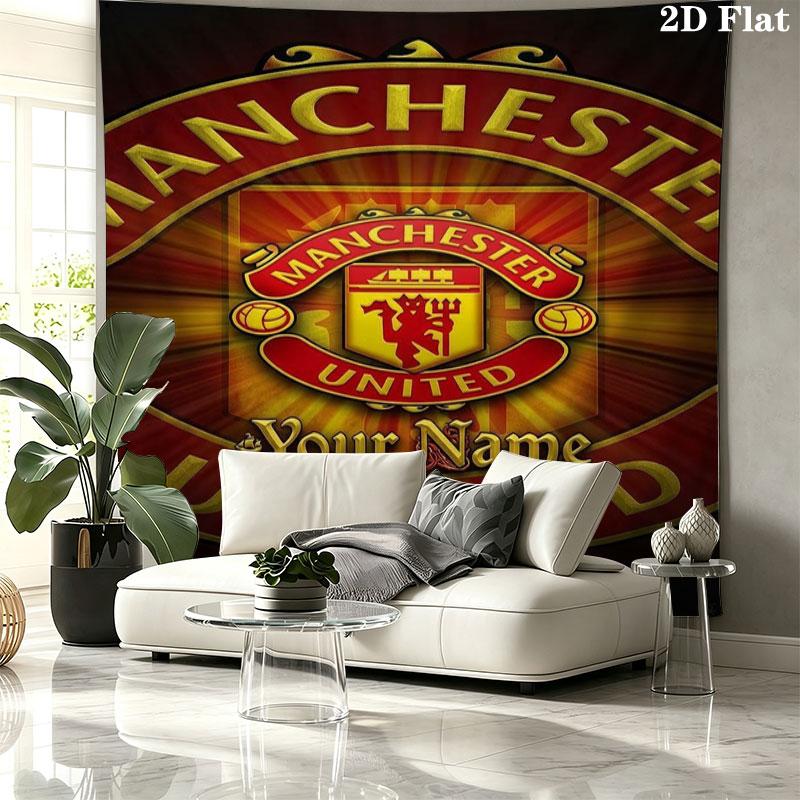 Manchester United F Custom Name Wall Tapestry Aesthetic Wall Hanging Printed Fabric Blanket Decorative Tapestries for Bedroom Living Room Home Decor