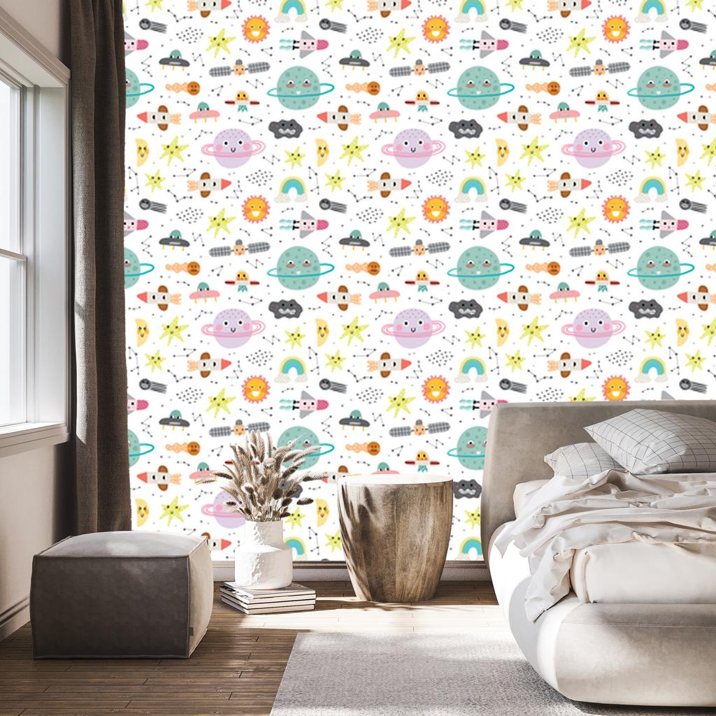 Planets, stars, rockets and satellites wallpaper for living room and bedroom 50x1000