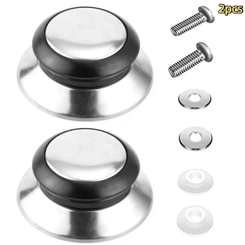 Pot Lid Replacement Knob 1/2 Pack Stainless Steel Anti-Slip Easy Install Handle for Glass Pan Cover Home Kitchen Cooking