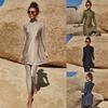 Long-Sleeve Solid Color Two-Piece Full Coverage Swimsuit for Surfing and Sun Protection