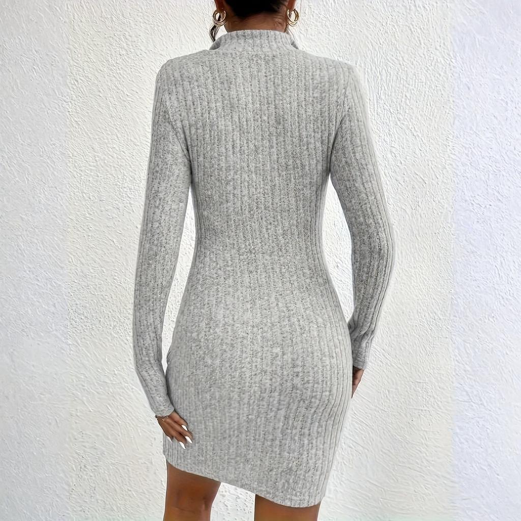 Dámské pohodlné ležérní módní jednobarevné šaty s klopou na zip obepínající boky