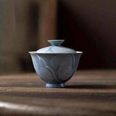 100ml Aesthetic Pure Hand-painted Gaiwan Japanese Powder Yin Blue Tea Tureen Household Tea Maker Cover Bowl Teaset Collection