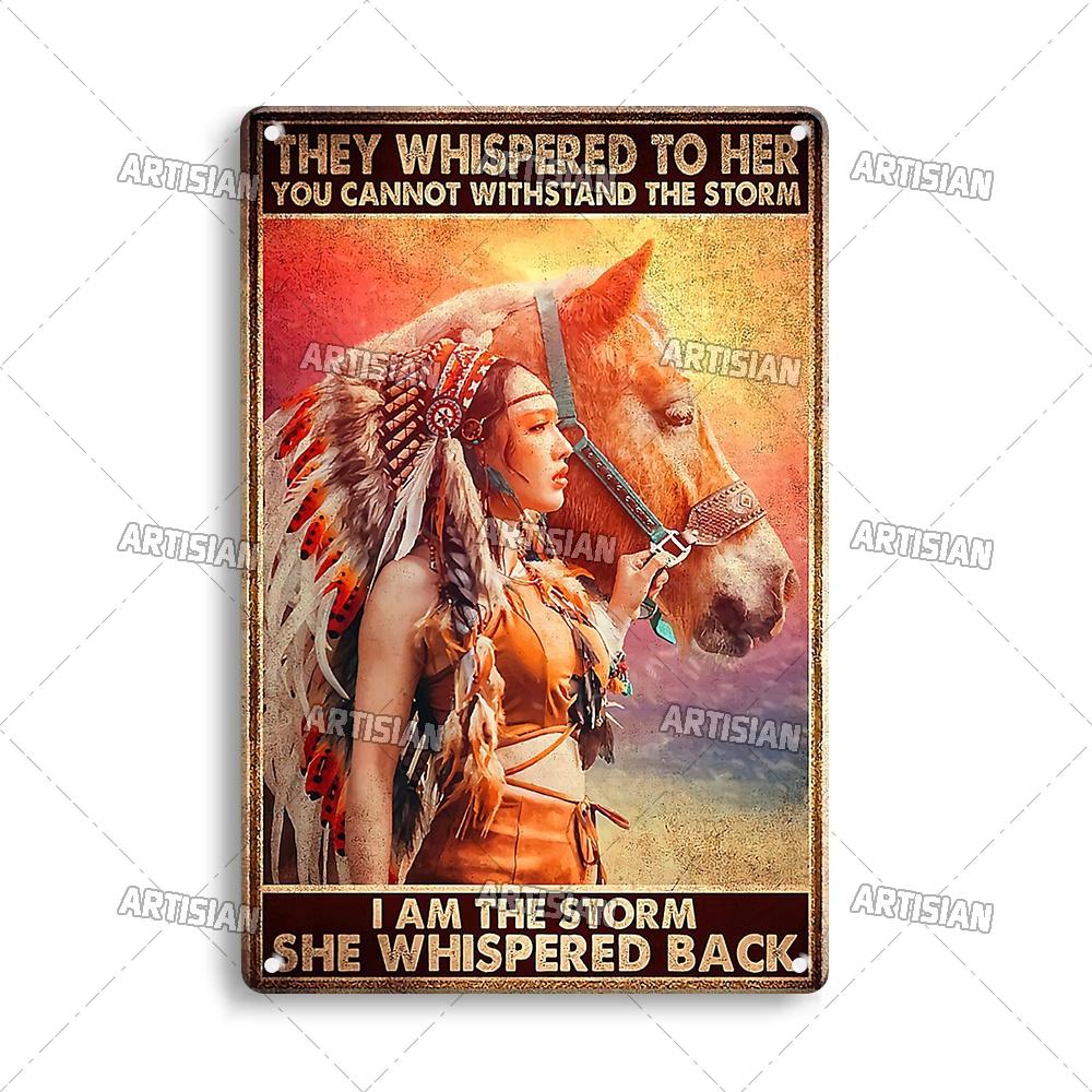 Artisian Native Girl Metal Sign Native American Tin Poster INDIAN Decorative Plate Wall Decor Garage Bar Pub Club Hotel Cafe