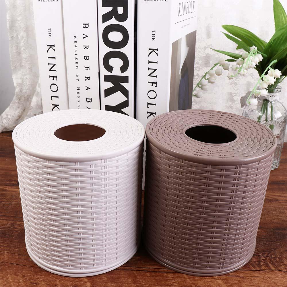 

Decorative Simulation Rattan Tissue Storage Box Round Roll Paper Rack Container Bathroom бежевий