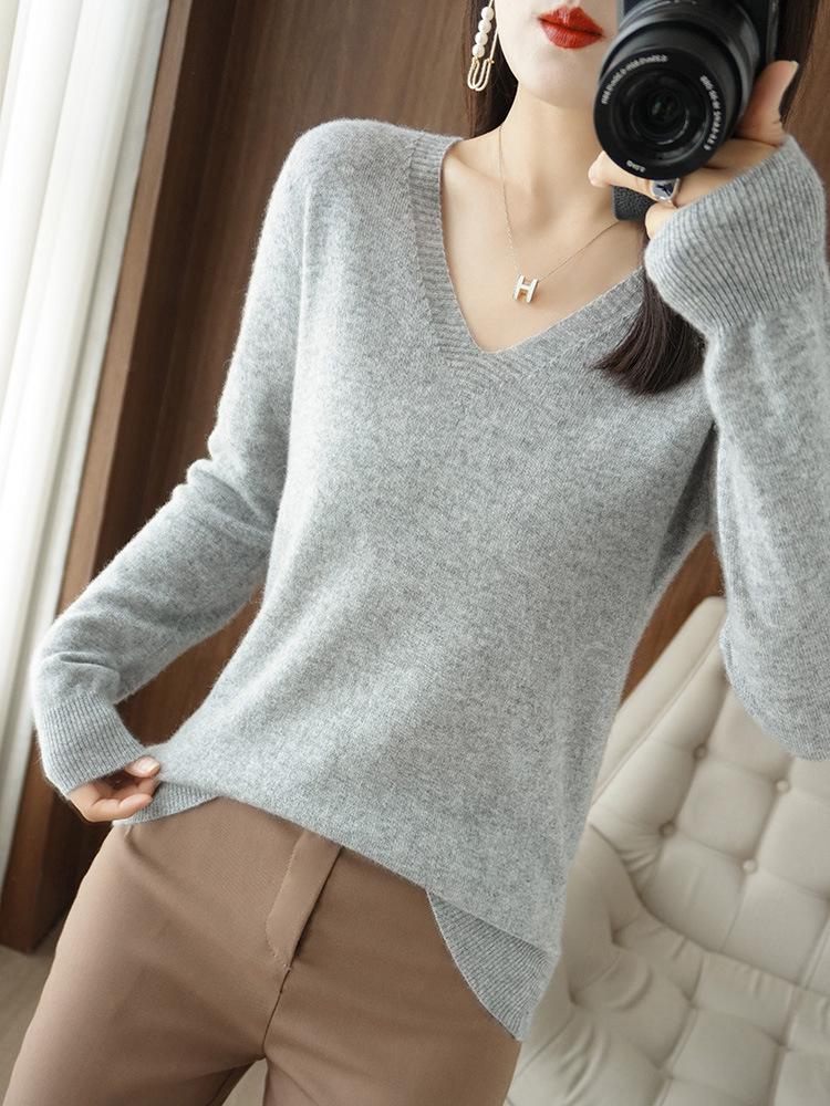 Korean Style Plus Size Women's Red Knit Sweater - Autumn Long Sleeve Base Layer