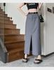 2023 Spring Women's High-Waist A-line Split Midi Skirt - Slimming, Long, Casual Bodycon Skirt