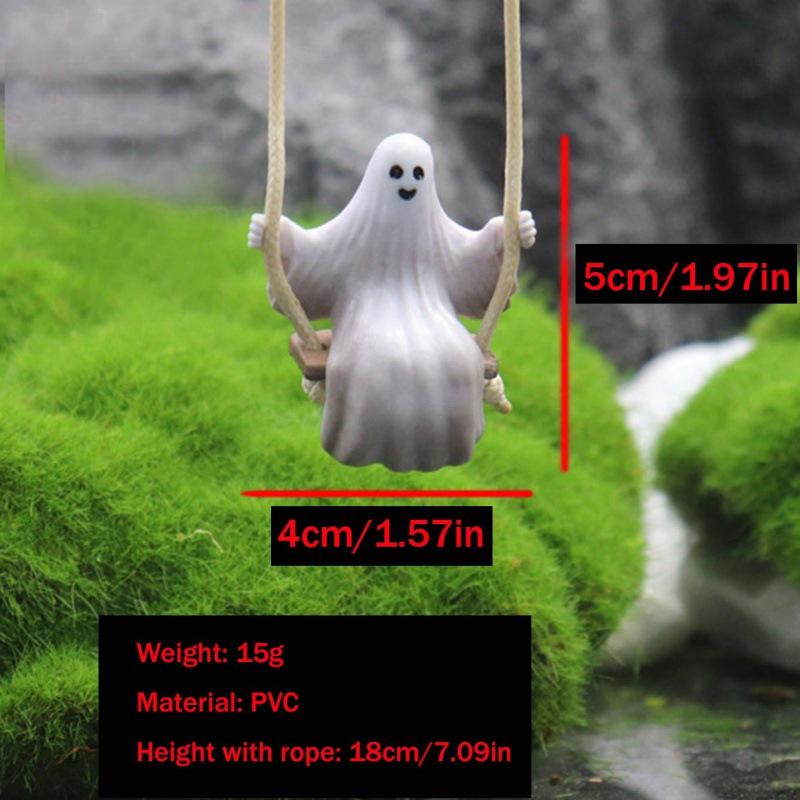 White PVC Swing Ghost Car Pendant - Rearview Mirror Decoration