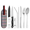 Nerezové příbory Nůž Vidlička Lžíce Steakový nůž Kořenka Brčko Venkovní Cestovní Přenosná Sada
