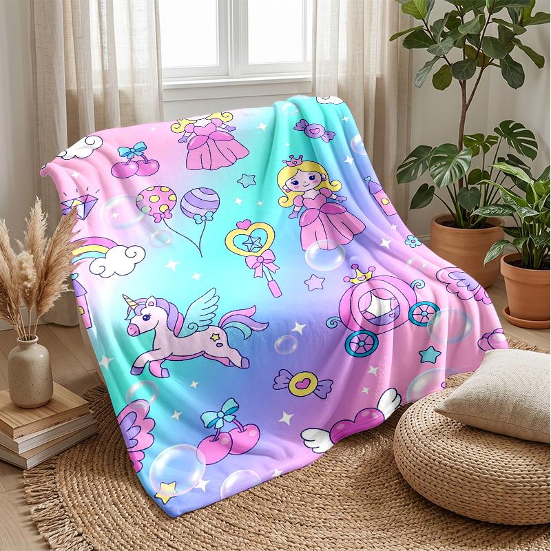 Fairy Pegasus with Rainbow Theme Blanket Lightweight Warm Flannel Blanket Decorative Throw Blanket for Home Decoration