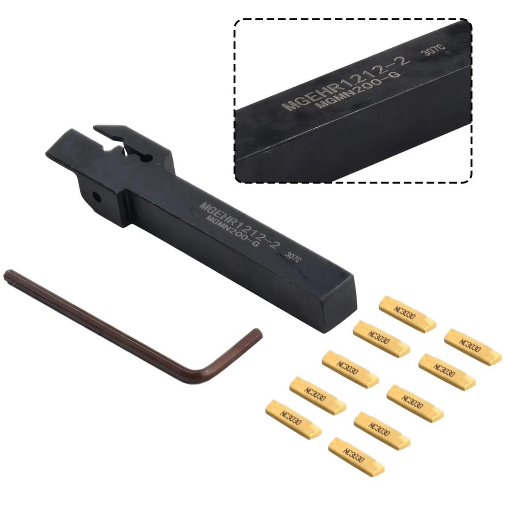 Magnetischer Werkzeughalter 10 Stück MGMN200 Hartmetall-Wendeplatten Goldene Klingen + 1 Stück MGEHR1010-2 Drehmeißelhalter Bohrstange Mit Schraubenschlüssel