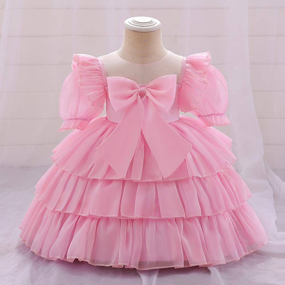 Neugeborene Kleinkind Kleidung Taufe Prinzessin Party Kostüm Baby Mädchen Kleidung Festzug Große Schleife 1. Geburtstag Kleid Für Kurzarm Kleider