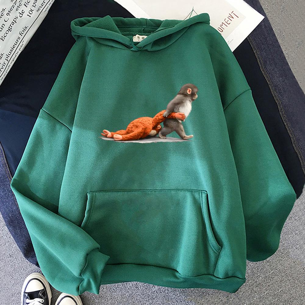 Punch Monkey Graphic Hoodies Cute Humor Animal Shirt Unisex Casual Sweatshirt Comfortable Clothes Comic Pullovers