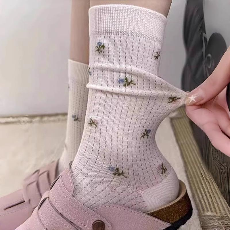 Boneless Thin Cass Floral Retro Medium Stockings Mesh Breathable Versatile Cotton Stacking Socks Children