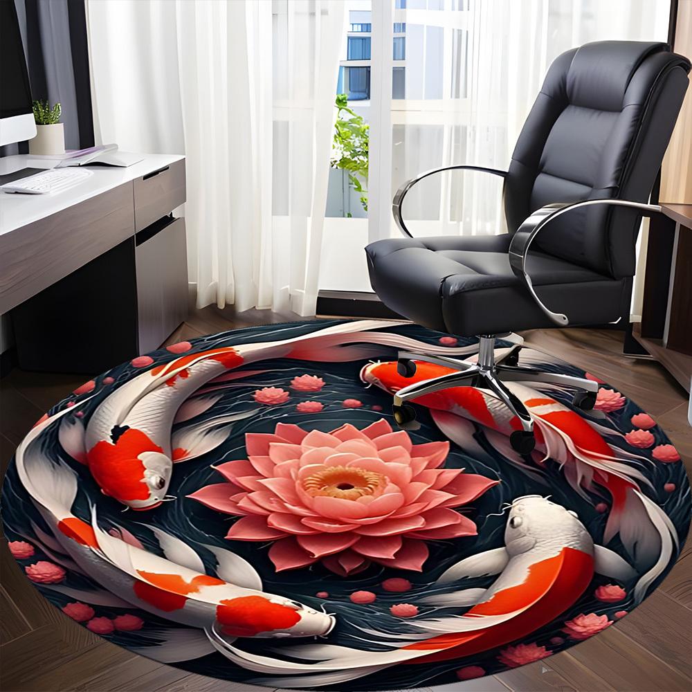 1pc Koi Fish Pond Chair Carpet for Office, Soft, Non Slip Polyester Mat, Office, Entryway, Living Room, Bedroom