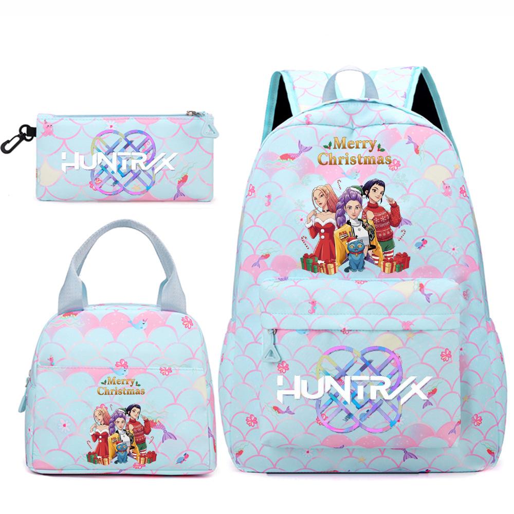 3Pcs/set Kpop Printed Backpack Handbag Pencil Case for Teenger Student Girl Boy Schoolbag Kid Bookbag Large Capacity Travel Bag Christmas Gift