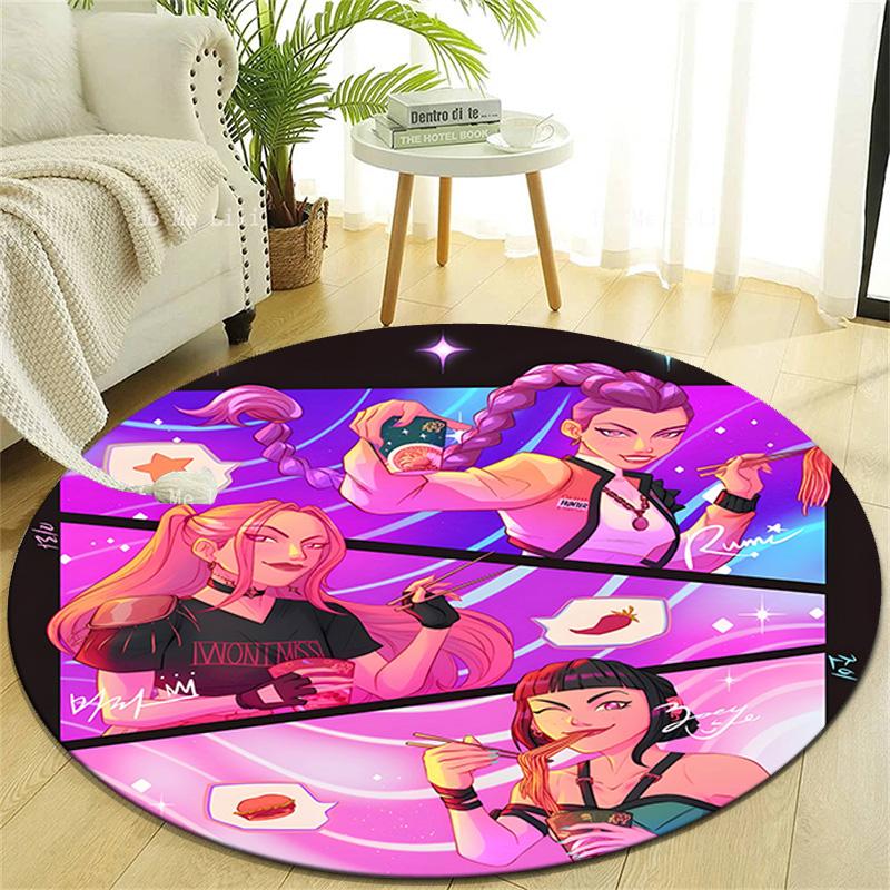 1pc KPop Demon Hunters2 Design Printed Area Round Carpet for Bedroom Living Room Home Decor Rugs Mat Non Slip Mat Rug for Bedside