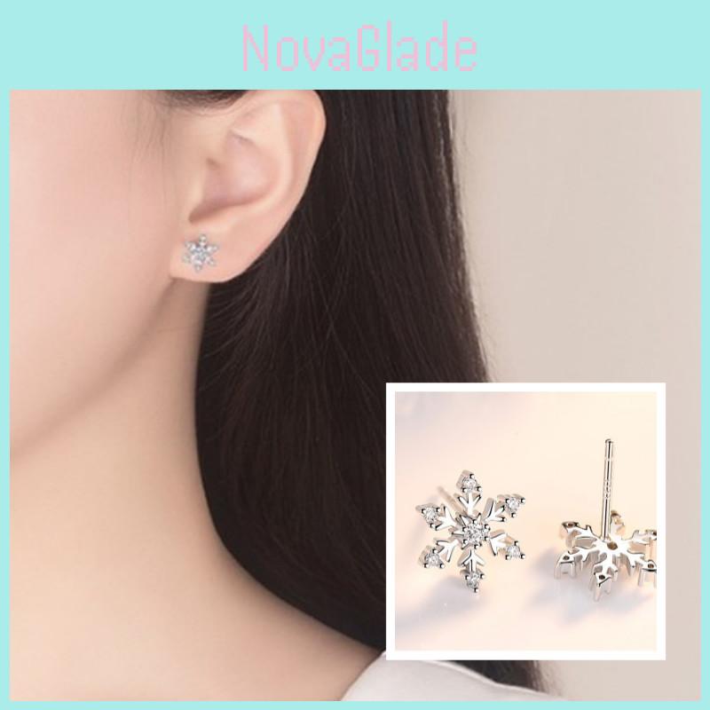 Silver Snowflake Stud Earrings Womens Girls Jewellery Xmas Gift Jewelry Elegant