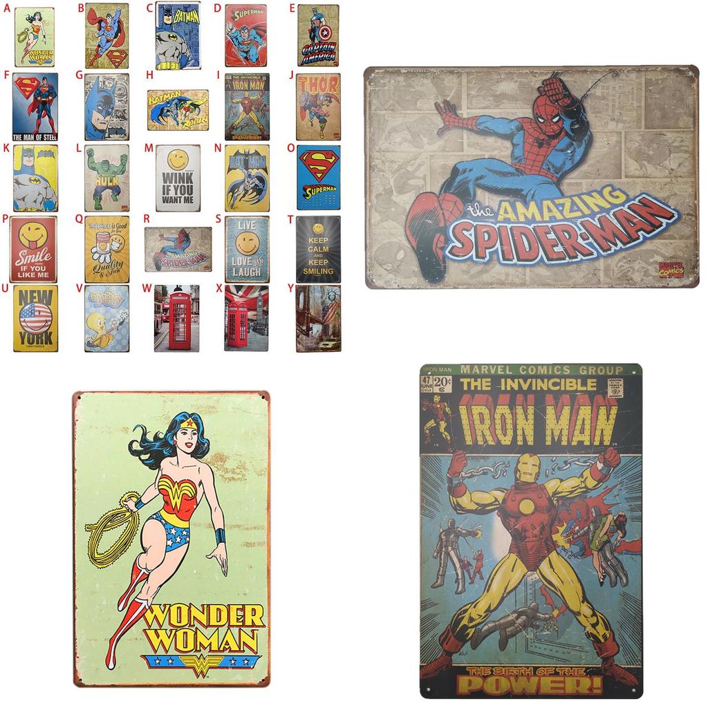 Classic Creative Cartoon Superhero Tin Sign For Bar Pub Home Wall Decor Retro Metal Poster