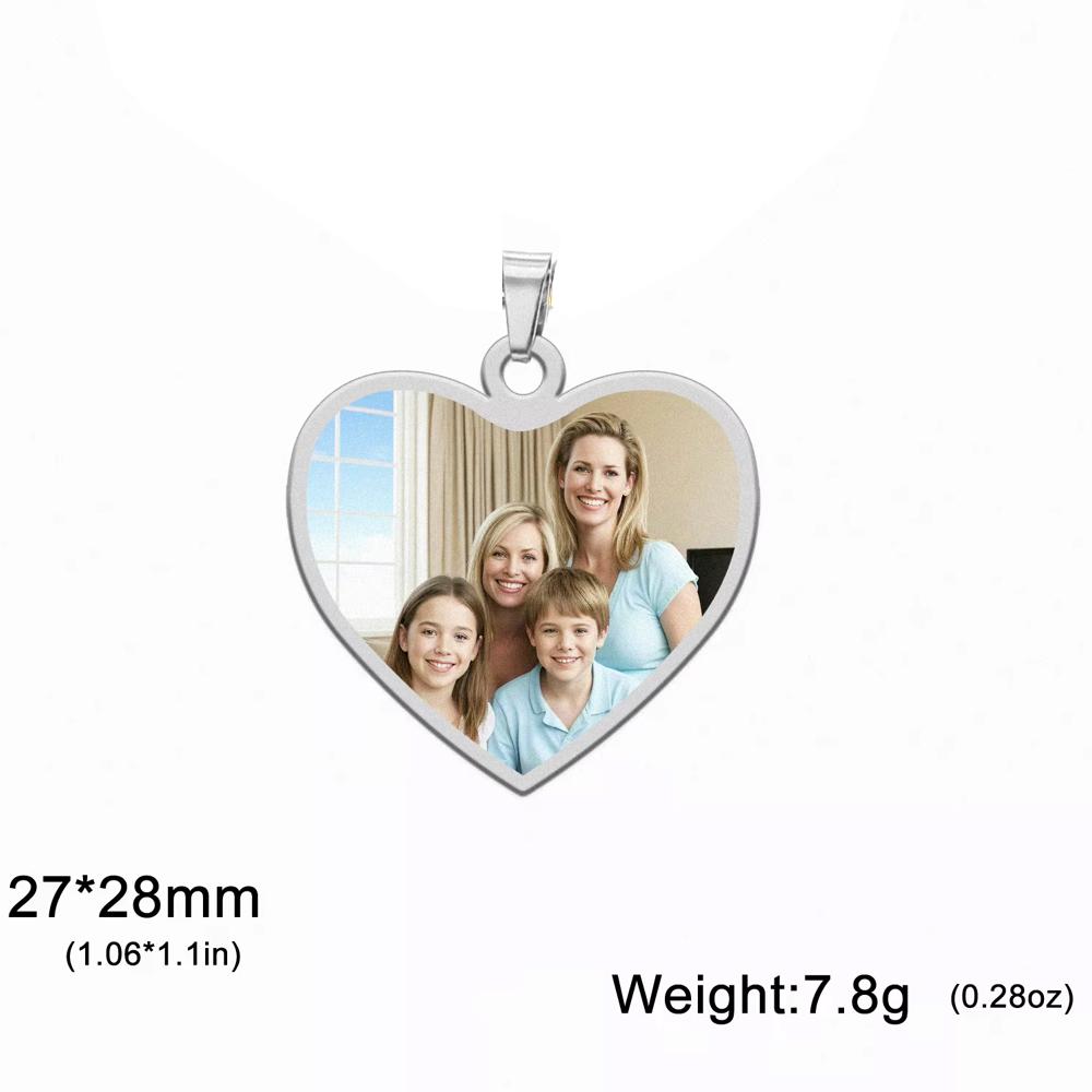 

Lemegeton Personalized Print Photo Heart Necklace Custom Single Double Sided Pendant Stainless Steel Jewelry Engraved Name Gifts Link Chain 45cm