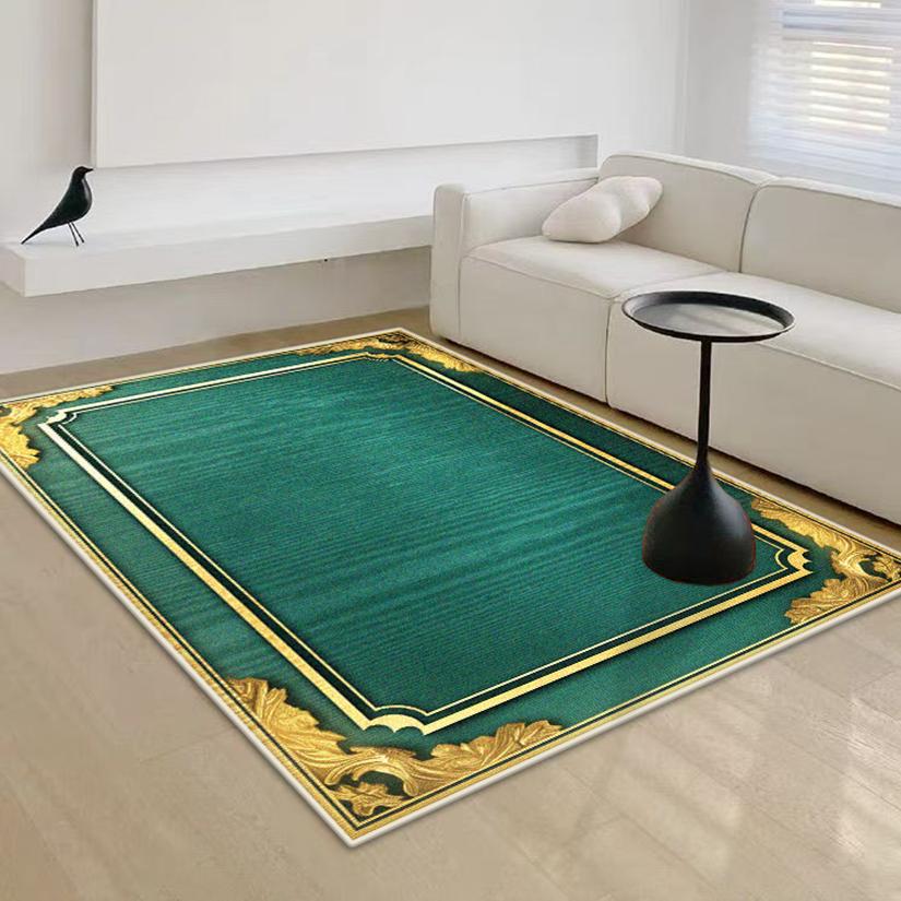 Luxury Green Decoration Home Golden Border Live Room Rug Big Size Antiskid Bedroom Carpet Easy Clean Coffee Tables Mat Washable