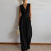 2026 Womens Sleeveless Solid Color High-Waist Wide-Leg Jumpsuit Elegant Casual Office Wear