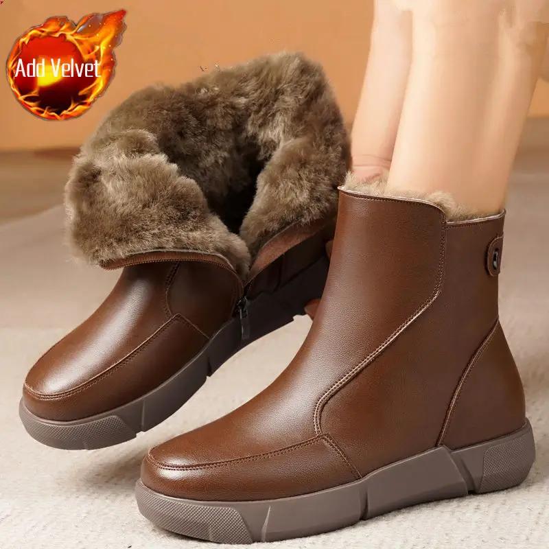 

Fashion Warm Solid Color Chelsea Black Snow Boots for Women Fleece-Lined 2025 New In Plush Large Size Padded Autumn Winter Woman Shoes 35