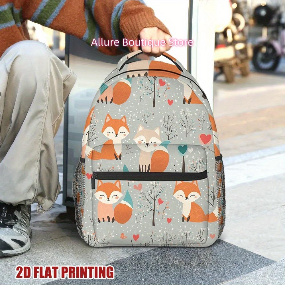 1pc Winter Foxes Backpack with Oversized Storage & Comfortable Straps - Lightweight, Durable Polyester, 2D Flat Print Design, Pe