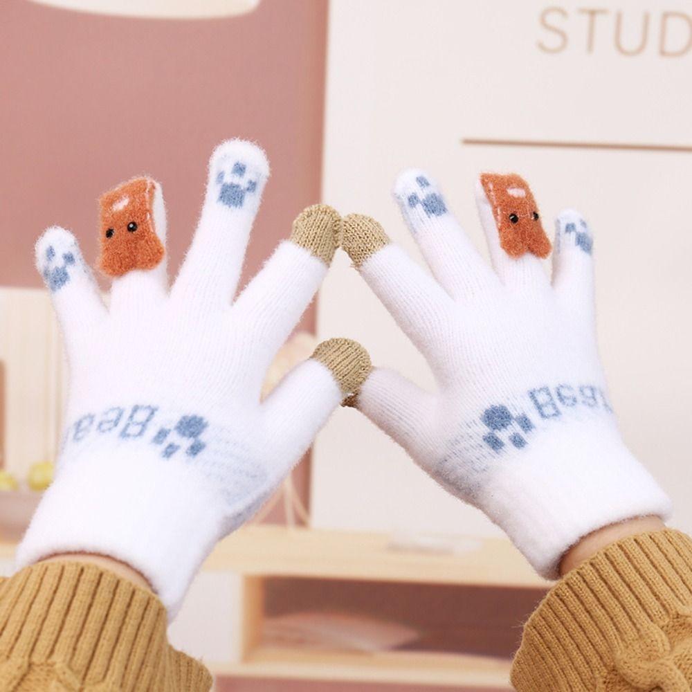 Windproof Winter Plush Gloves Cute Bear Cycling Gloves Korean Touch Screen Gloves Women