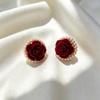 Ankara Red Flower Bead Stud Earrings for Women, Versatile Daily Temperament Unique Earrings, Korean Simple New Ear Accessory
