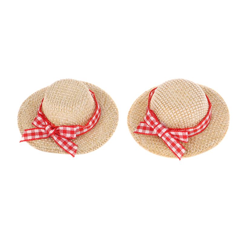 2 ks Miniaturní slaměný klobouk Mini slaměné klobouky pro panenky s mašlí Klobouk Ozdoba domečku pro panenky Ručně pletené Doplňky domečku pro panenky