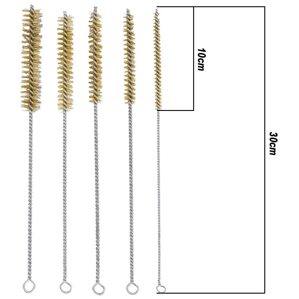 Brass Tube Cleaning Brush Tornado Brass Wire Brush Hand Tool for Cleaning and Cylinder Bore 5-Piece Set, Brush, Set, Pipe, Tube, (Brass)