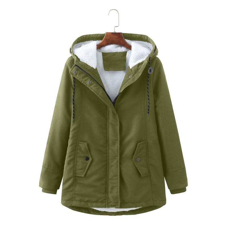 Womens Hooded Fleece Parka Winter Warm Slim Fit Cotton Coat Solid Color Casual Commuter Jacket