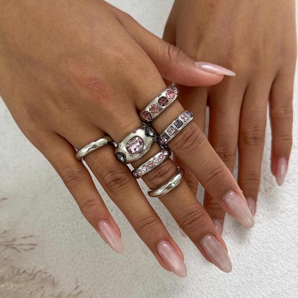 Colored Gemstone Inlaid Ring Set, Metallic Luster Open Ring, Stackable Block Ring, Suitable for Daily Party and Date Jewelry