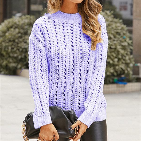 

Повседневный ажурный вязаный пуловер для женщин, уличный стиль, модный, с длинными рукавами, роскошный, свободного кроя, стройнящий и универсальный топ 2XL